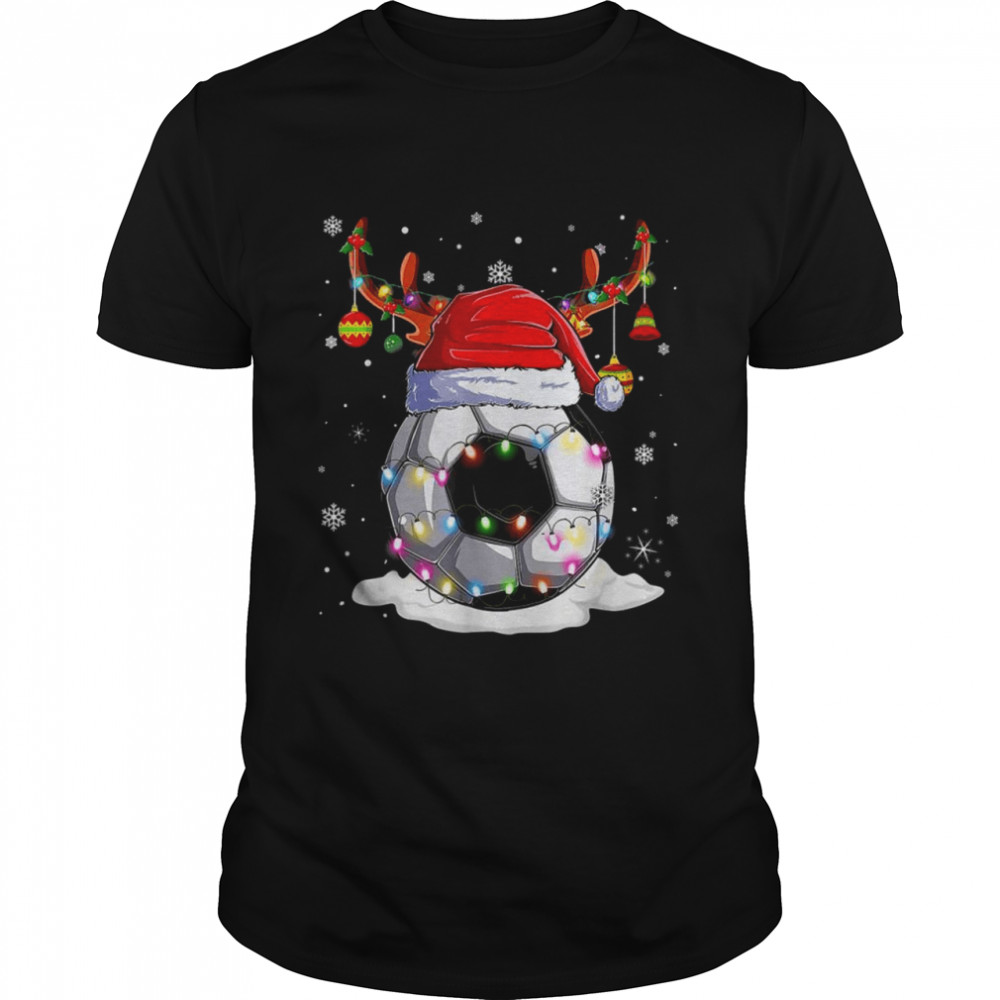 Soccer Ball Santa Hat Reindeer Christmas Lights Shirts
