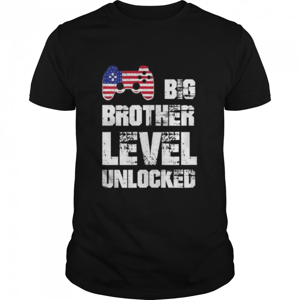 Big Brother Leveled Up with Controller in American Flag  Classic Men's T-shirt