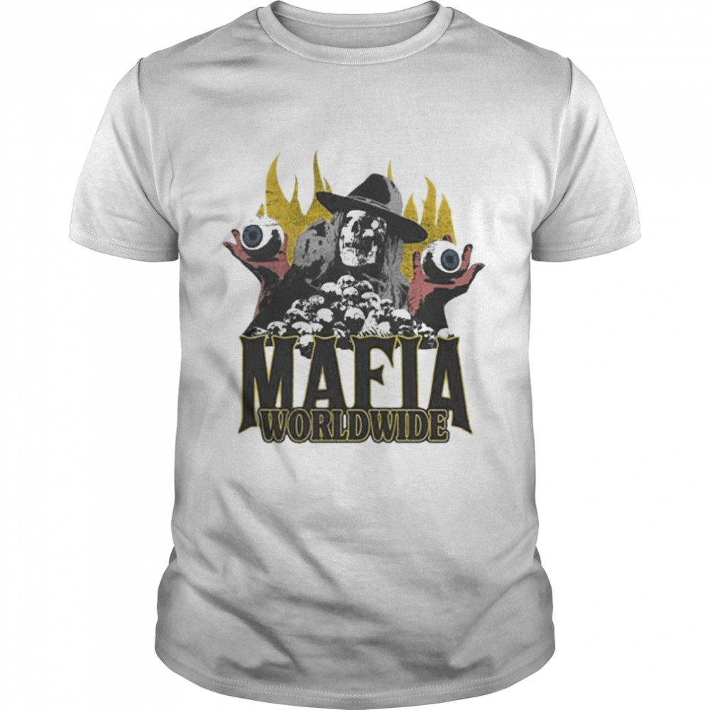 Mafia worldwide merch skulls on fire shirt Classic Men's T-shirt