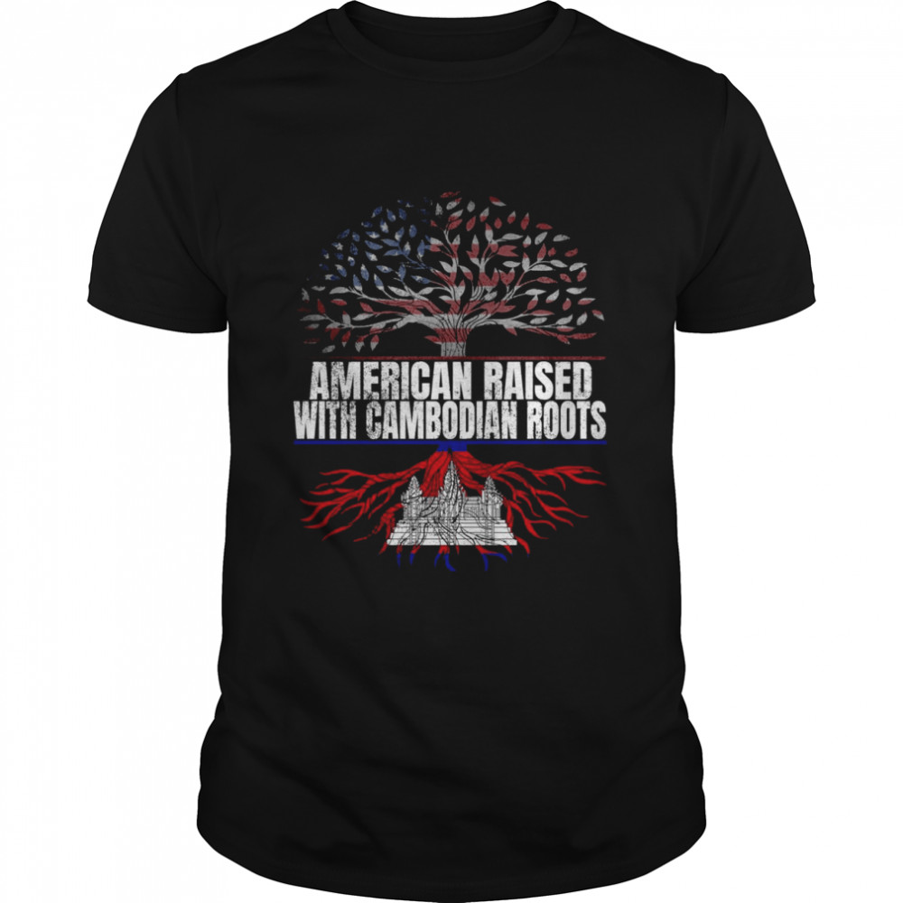 American Raised with Cambodian Roots Print USA Cambodia Flag Shirts