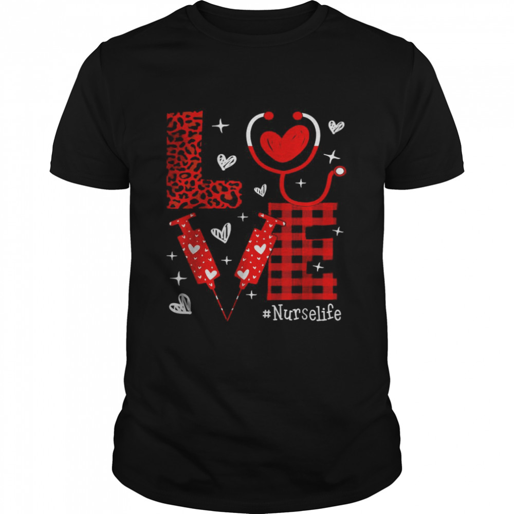 Love Nurse Leopard Red Heart Lover Valentines Day Nursing T- Classic Men's T-shirt