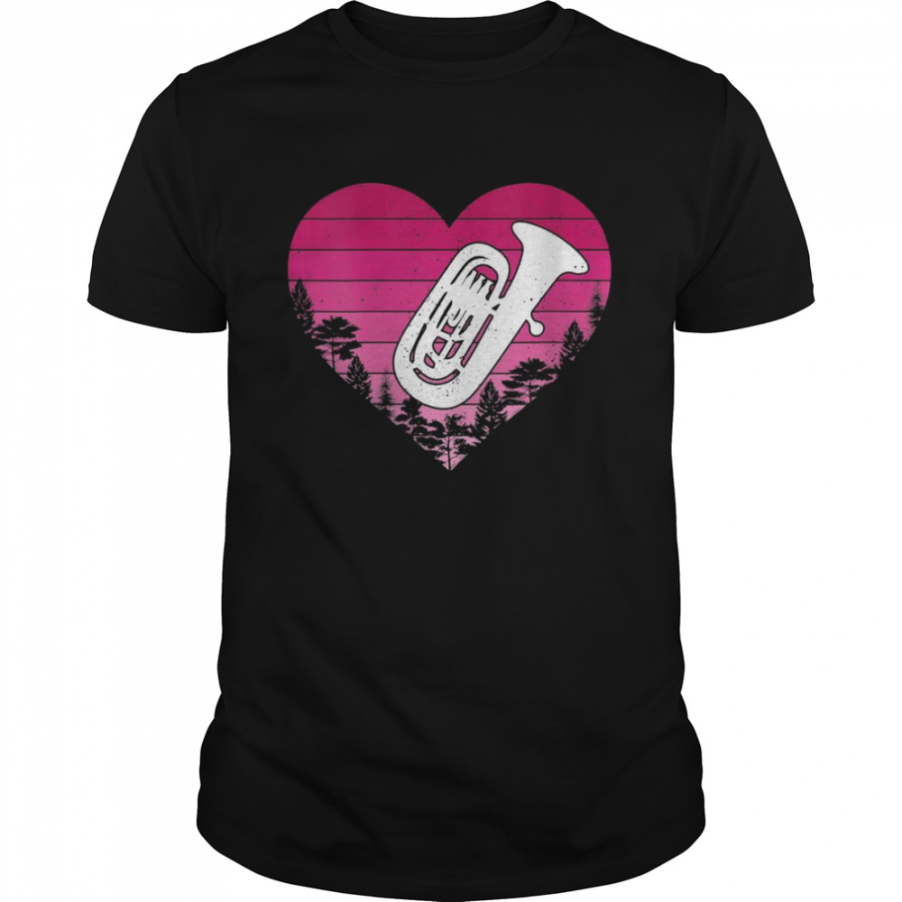Tuba Music Retro Vintage Heart Tuba Valentines Day  Classic Men's T-shirt