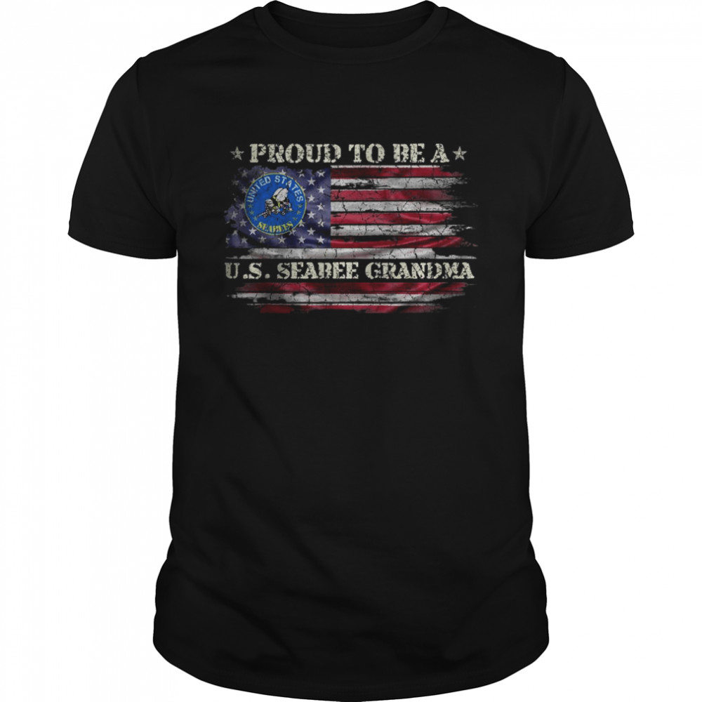 Vintage USA American Flag Proud To Be A US Seabee Grandma T-Shirt