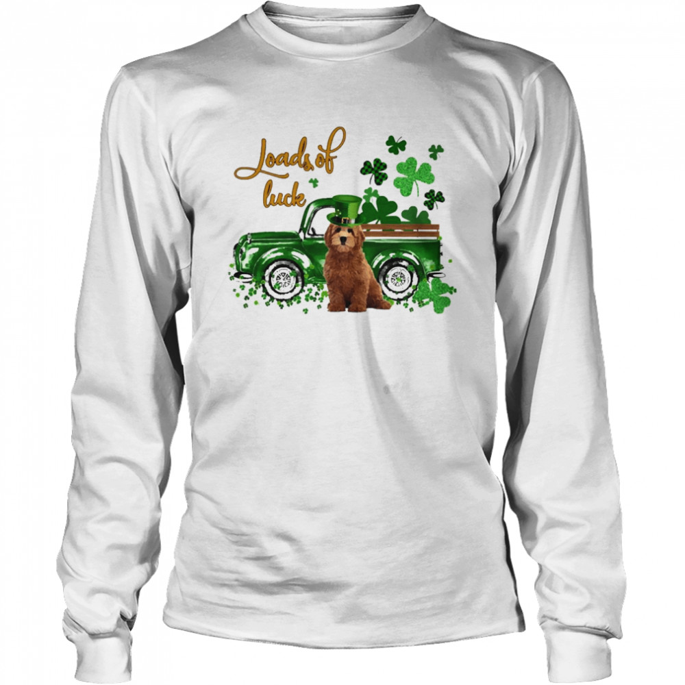 Happy Patricks Day Loads Of Luck Red Goldendoodle Dog Long Sleeved T-shirt