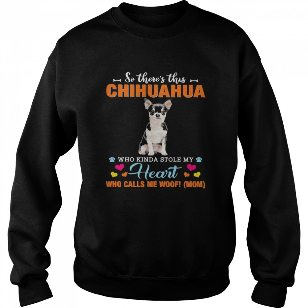 Official a Dog Kinda Stole My Heart So There’s This Black Chihuahua Who Kinda Stole My Heart Who Calls Me Woof Mom Unisex Sweatshirt