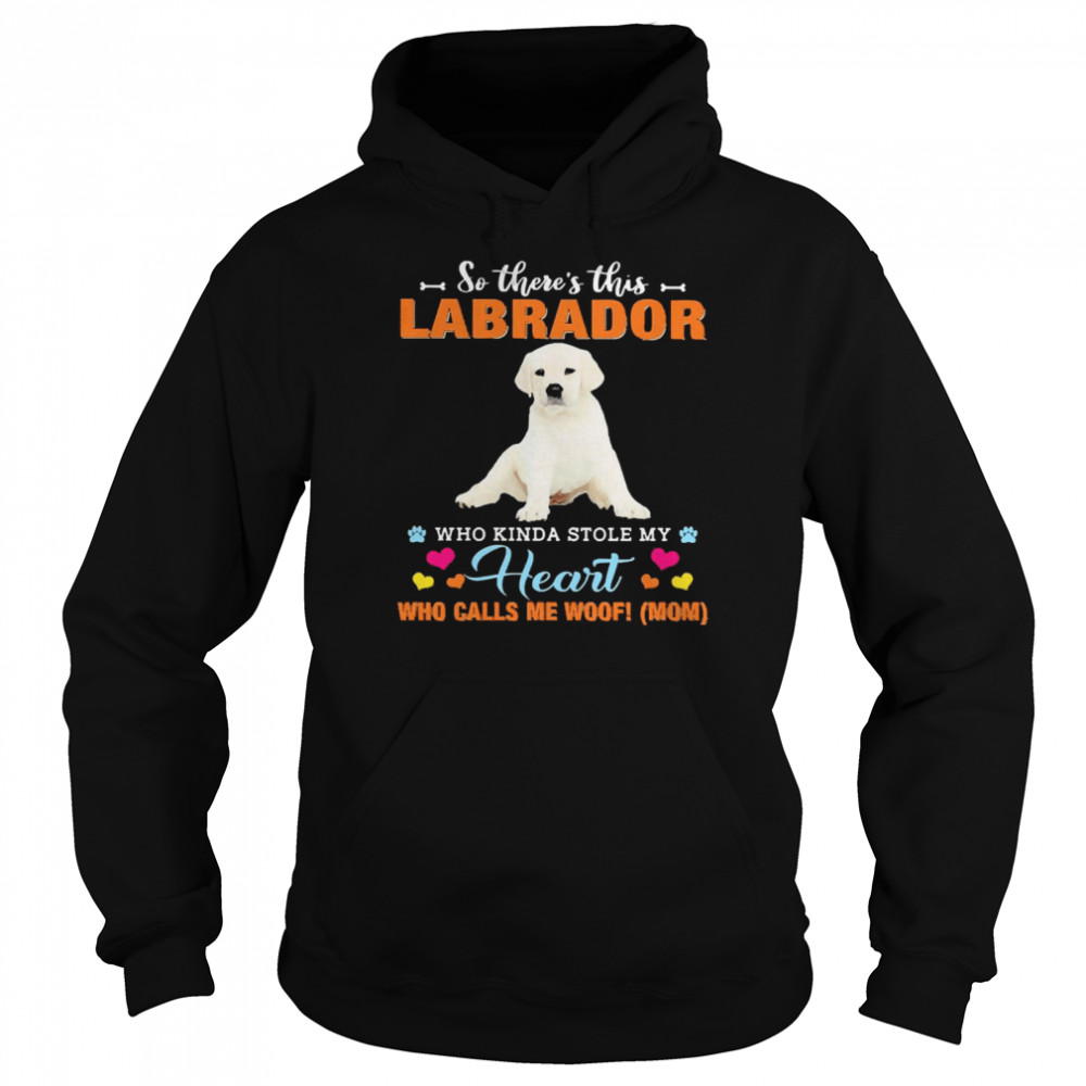 Official a Dog Kinda Stole My Heart So There’s This White Labrador Who Kinda Stole My Heart Who Calls Me Woof Mom Unisex Hoodie