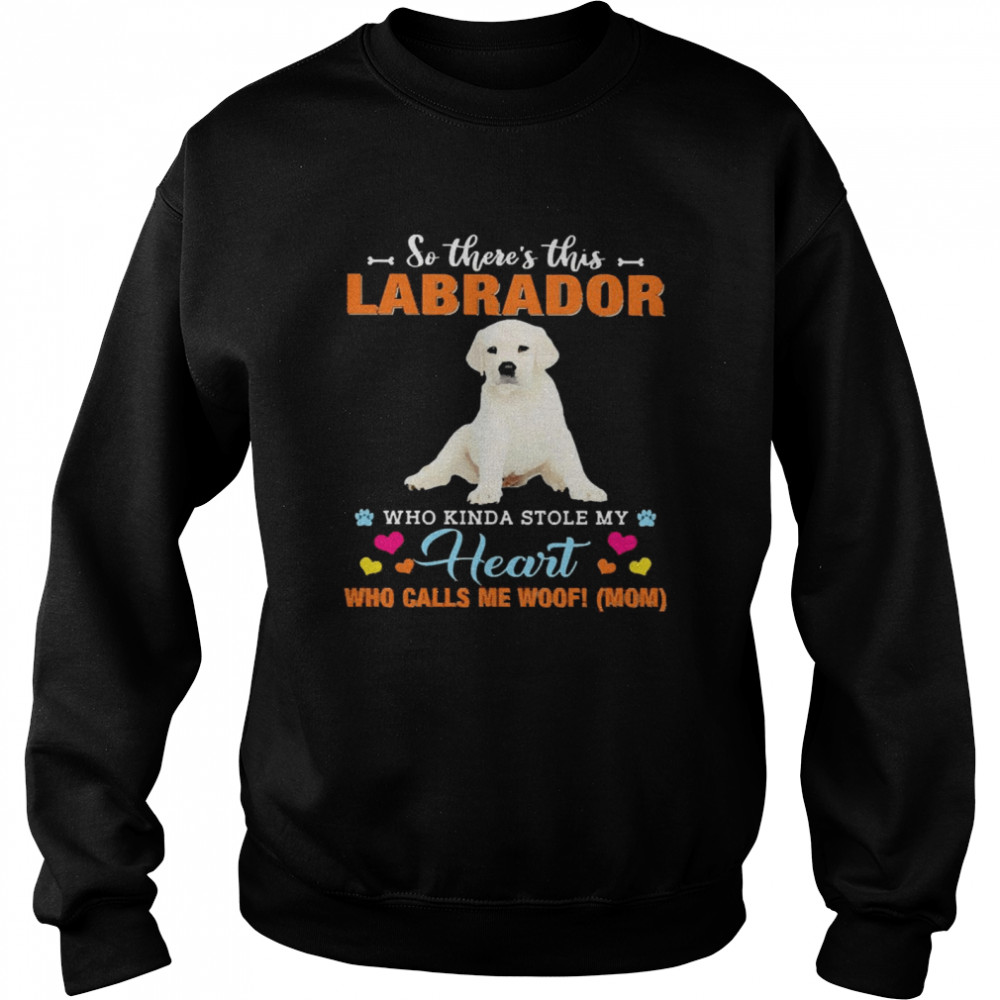 Official a Dog Kinda Stole My Heart So There’s This White Labrador Who Kinda Stole My Heart Who Calls Me Woof Mom Unisex Sweatshirt