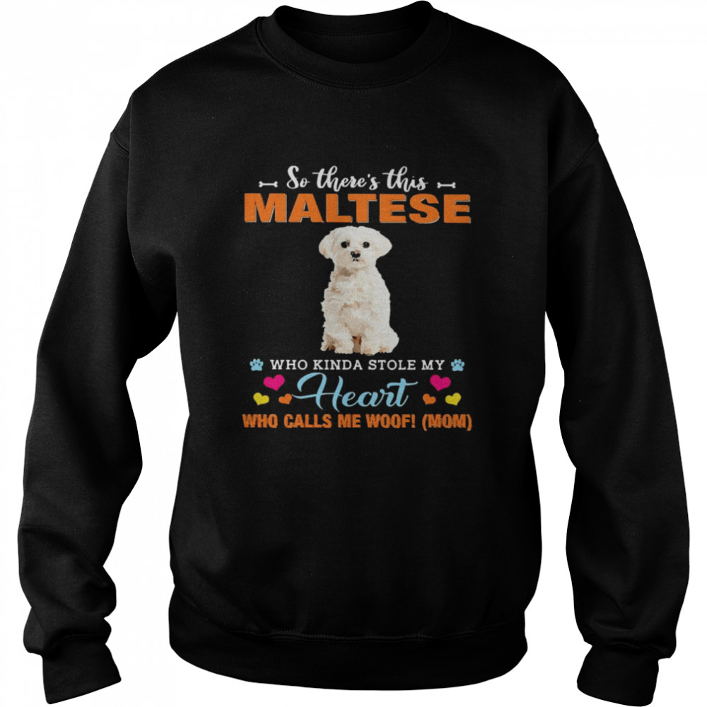 Official a Dog Kinda Stole My Heart So There’s This White Maltese Who Kinda Stole My Heart Who Calls Me Woof Mom Unisex Sweatshirt