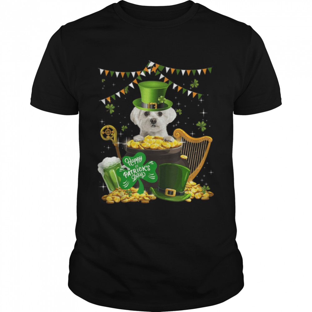 Cute Maltese Dog Shamrock St Patricks Day Dog Irish T-Shirt B09SD4JTKDs