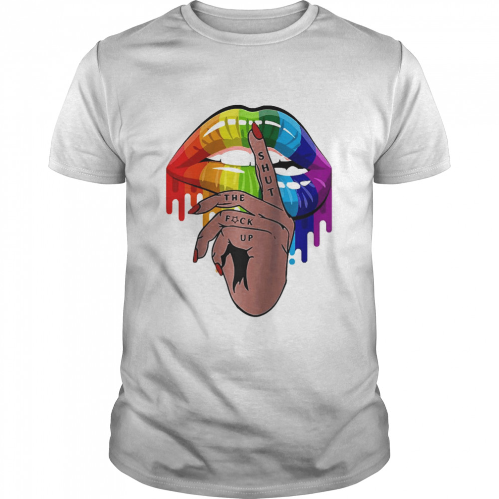 Shut Up Dripping Rainbow Lip Hand Lgbt Gay Lesbian Bisexual Raglan Baseball Tee Shirts