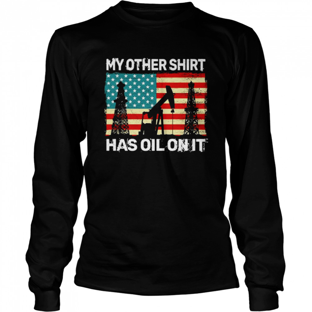 Retro Drilling Oil Rig Worker American Flag Oilfield For Men Pullover Long Sleeved T-shirt