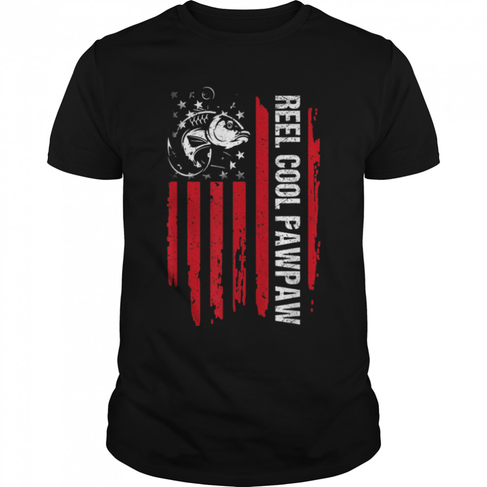 Mens Reel Cool Pawpaw T-Shirt American Flag Fishing Fathers Day T-Shirt B09TPH8J8D