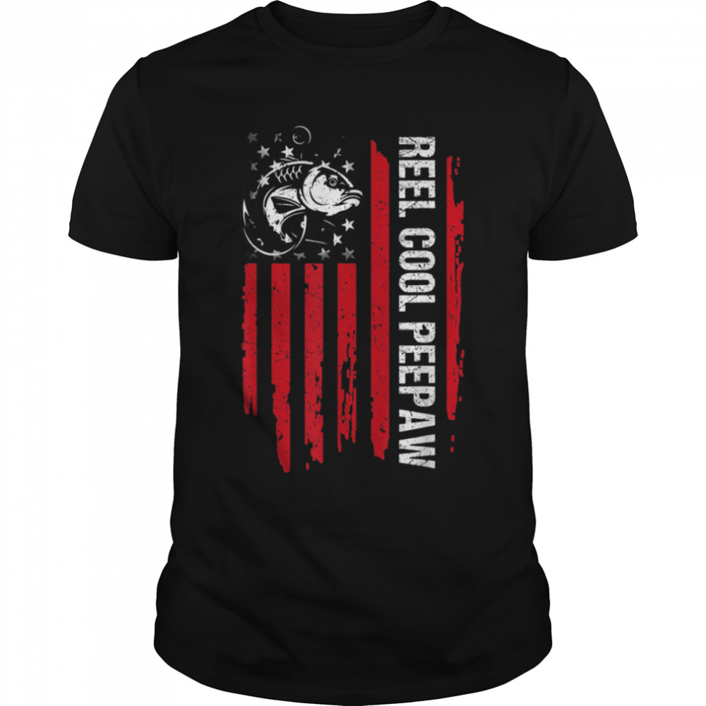 Mens Reel Cool Peepaw T-Shirt American Flag Fishing Fathers Day T-Shirt B09TPKB1SX