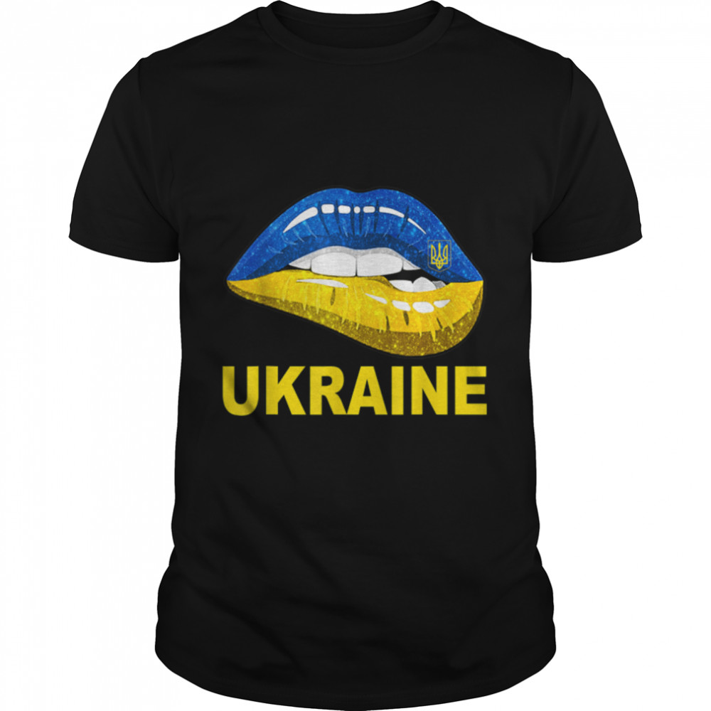 Ukraine T-shirt Ukrainian Flag Sexy Lips Women Girl Ukraine T-Shirt B09TPM5Y8B