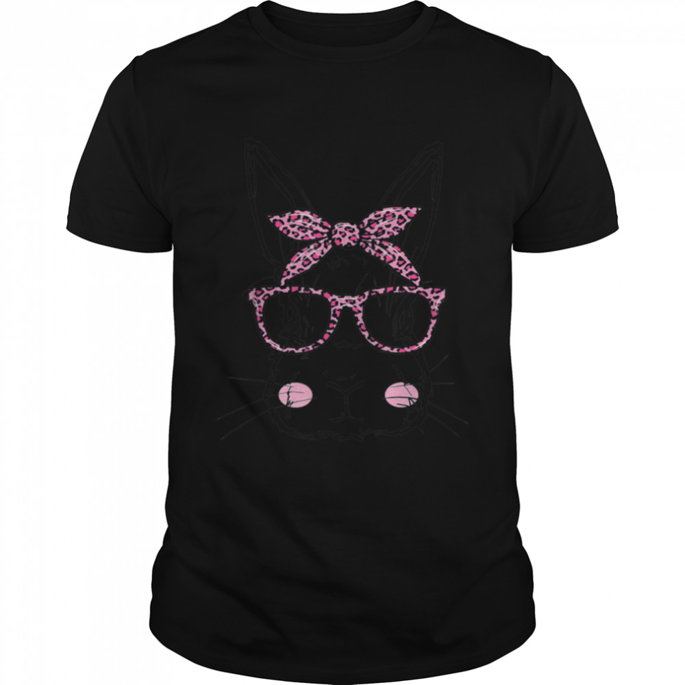 Bunny Face Pink Leopard Glasses EASTER Day Women Girls Kids T-Shirt B09VP2KWWSs