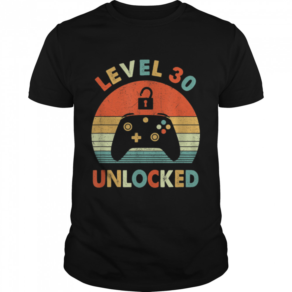 Level 30 Unlocked Vintage Video Gamer 30th Birthday Gift T-Shirt B09VXK4KJ4s