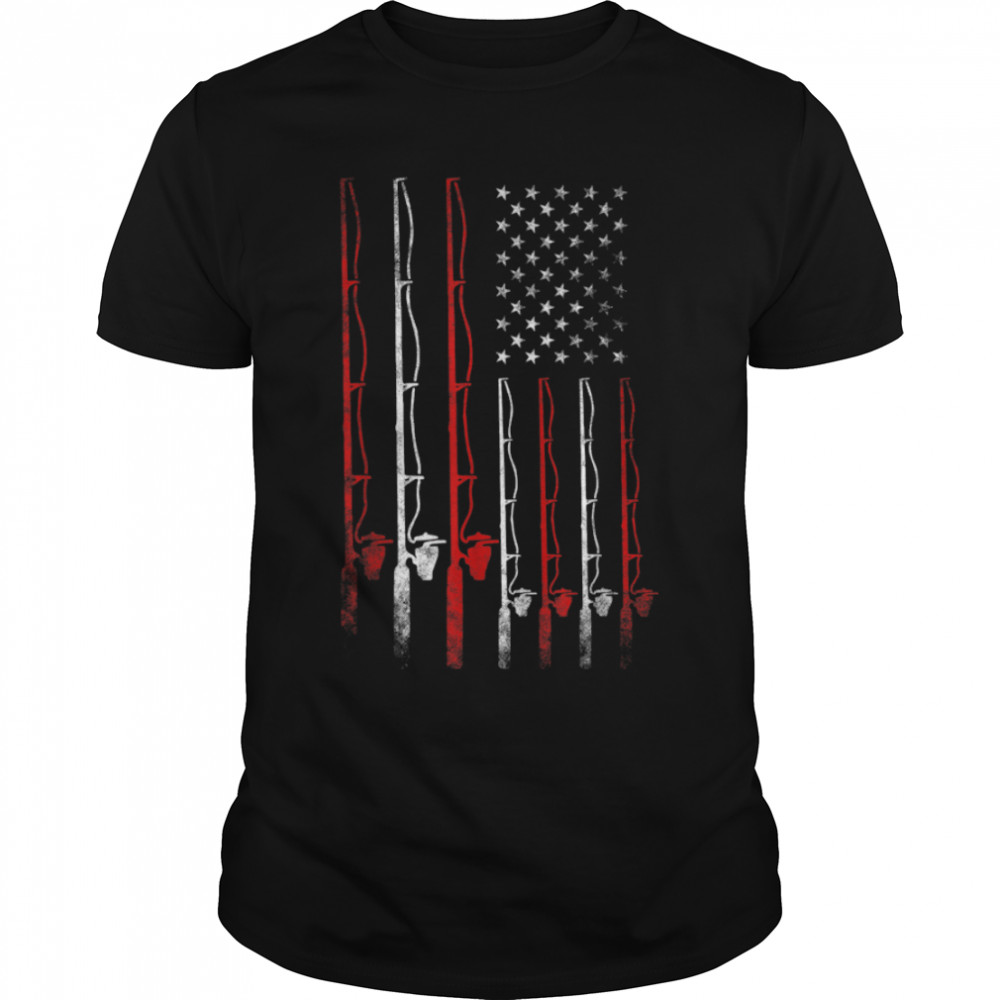 American Flag Fishing Rod Fishing Lover T-Shirt B09VZ2WTXV