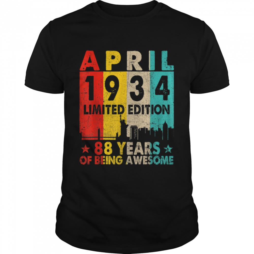 Awesome Since April 1934 88th Birthday Vintage Retro T-Shirt B09VZ471NZs