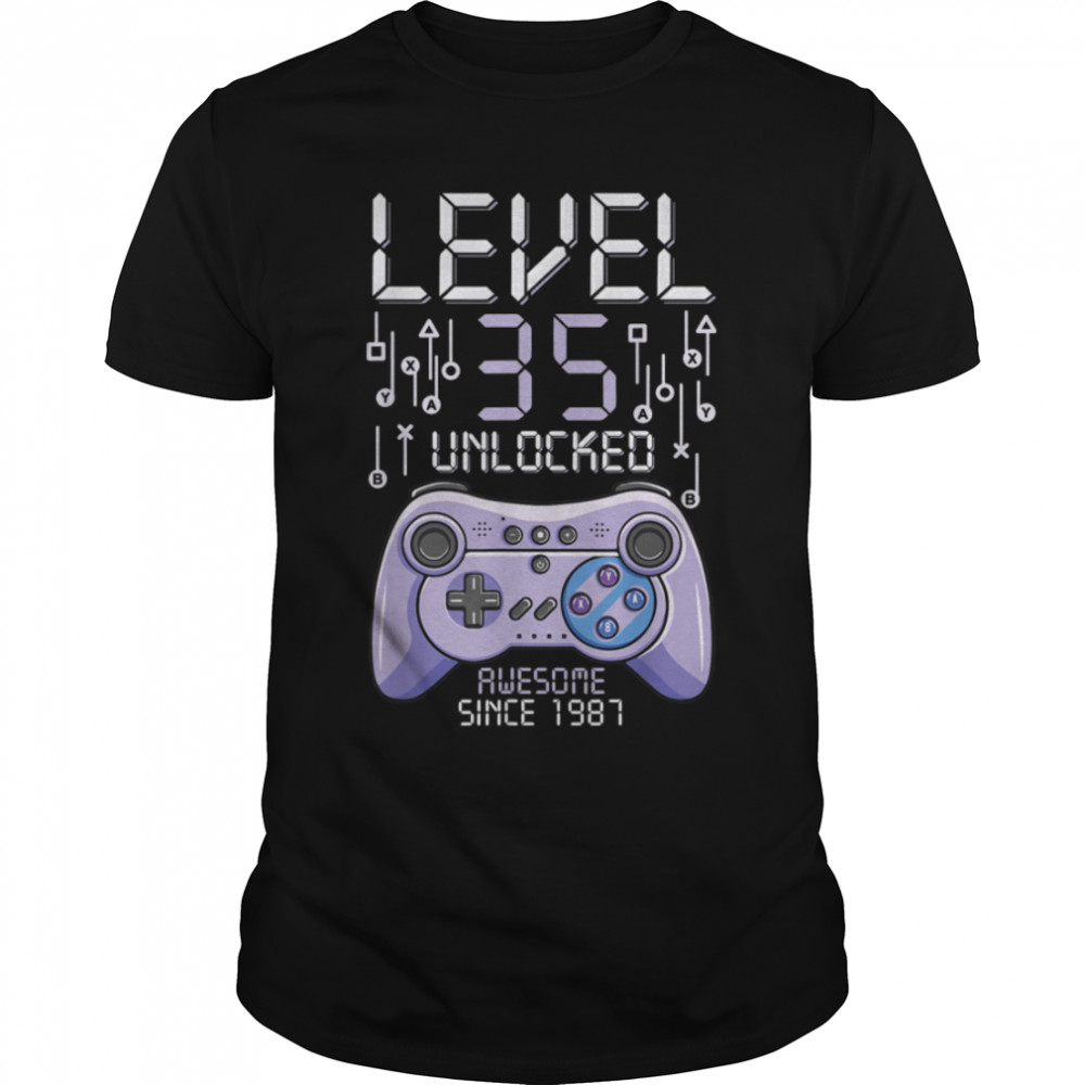 Birthdays Gamers Levels 35s Yearss Unlockeds Awesomes Sinces 1987s T-Shirts B09VYWM7JHs