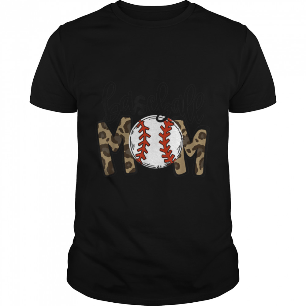 Leopard Baseball Mom Game Day Vibes T-ball Mom Mothers's Day T-Shirt B09VYTY9GPs