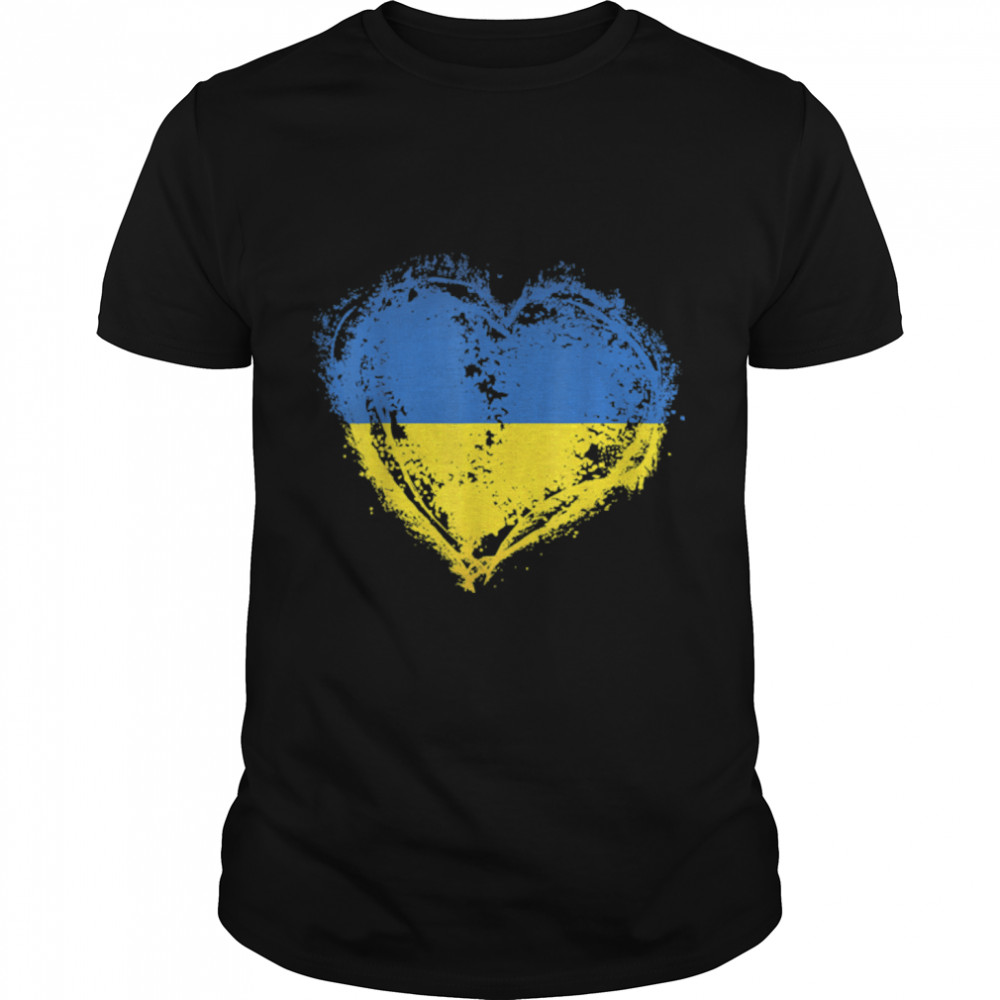 Vintage Ukraine Heart Shape Flag Stylish Design T-Shirt B09VYXM6JDs