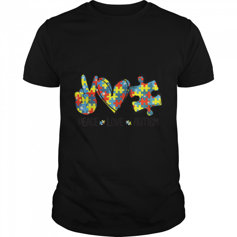 Awesome Autism Awareness Shirt Peace Love Puzzle Pieces T-Shirt B09W5VQQGYs