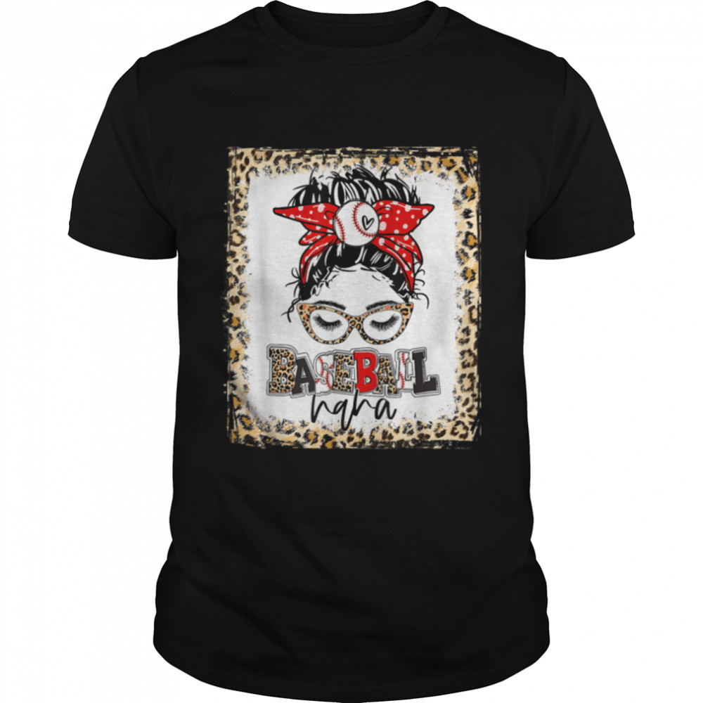 Bleached Baseball Nana Messy Bun Game Day Mothers Day T-Shirt B09W5P6X68