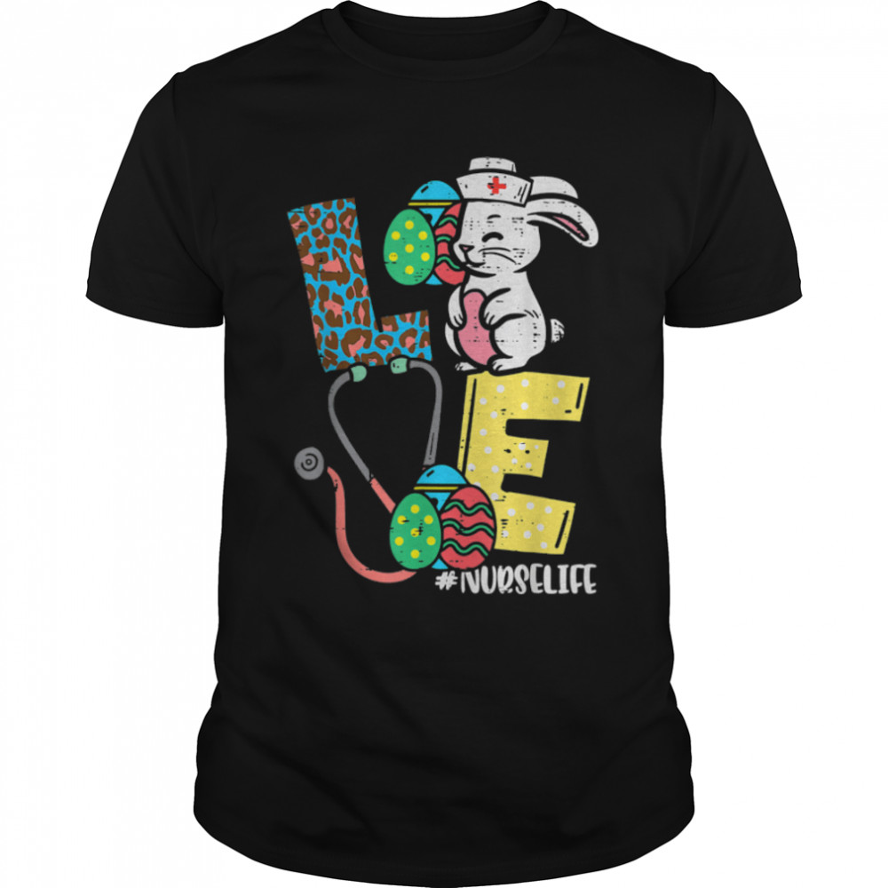 Love Nurse Easter Bunny Eggs Stethoscope Cute Scrub Women T-Shirt B09W5TKRMCs