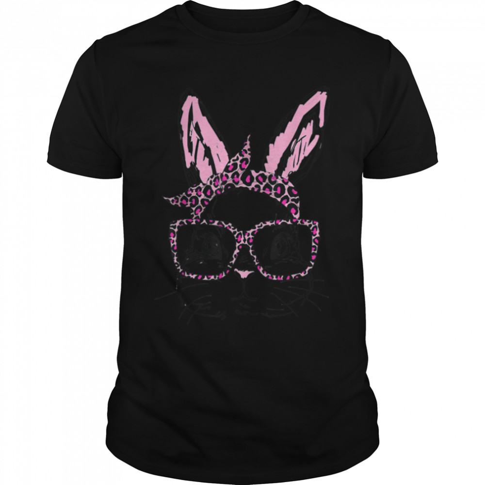 Cute Bunny Face Leopard Glasses Headband Happy Easter Day T-Shirt B09W6492TPs