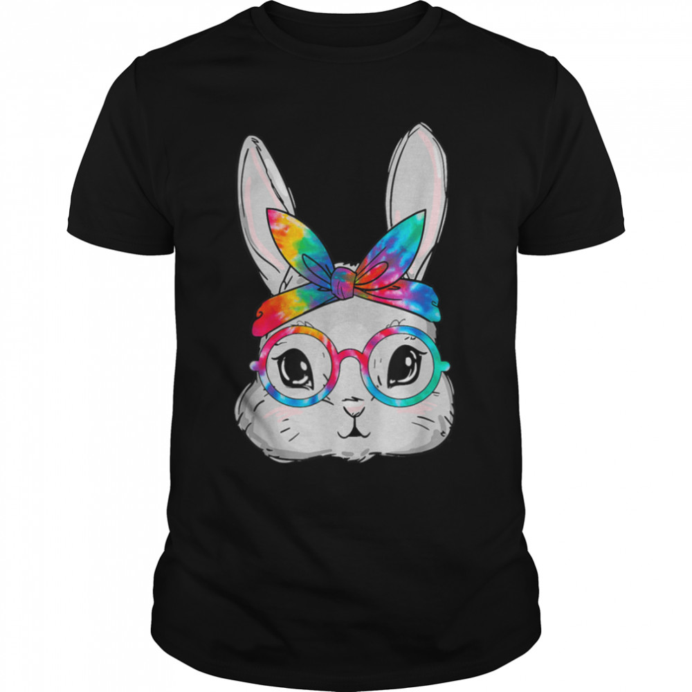 Cute Bunny Face Tie Dye Glasses Headband Happy Easter Day T-Shirt B09W5ZL6TJs