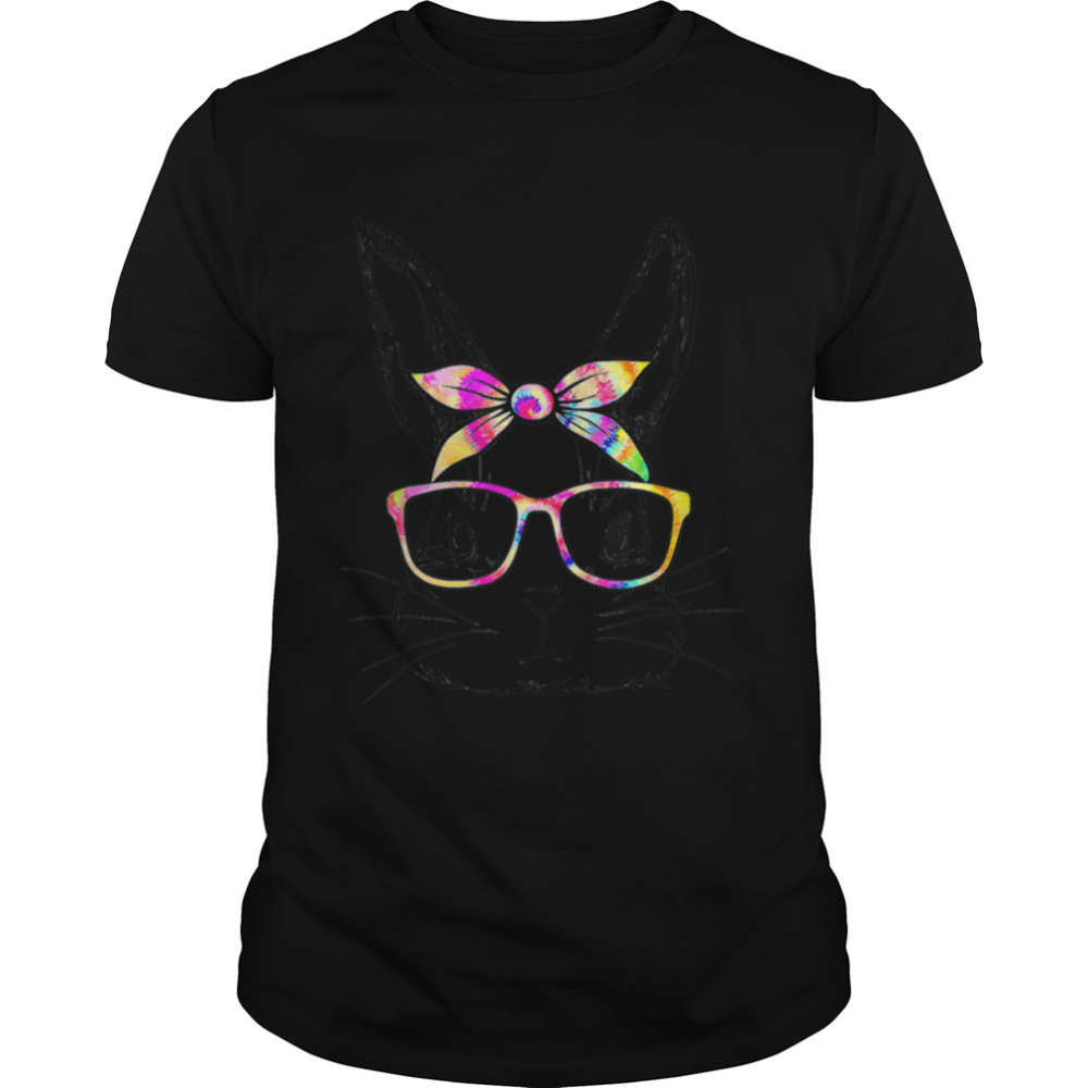 Cute Bunny Rabbit Face Tie Dye Glasses Girl Happy Easter Day T-Shirt B09W8WNL21