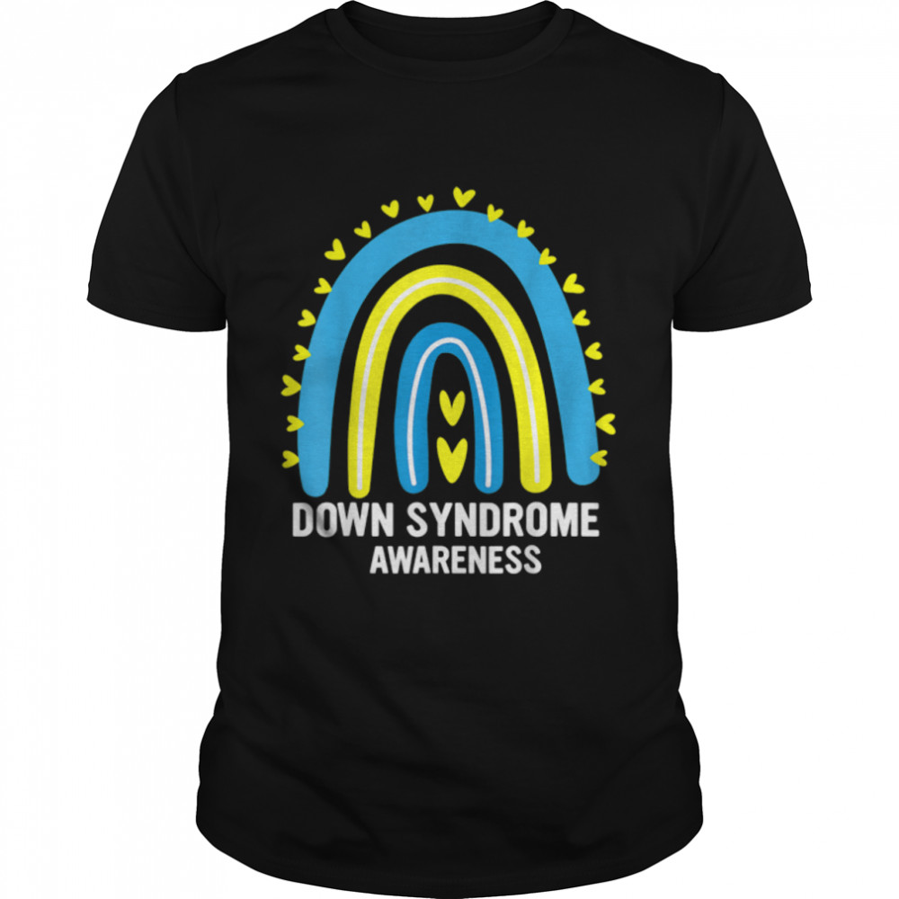 Down Syndrome Awareness Rainbow T21 Yellow Blue Ribbon T-Shirt B09W91HVLHs