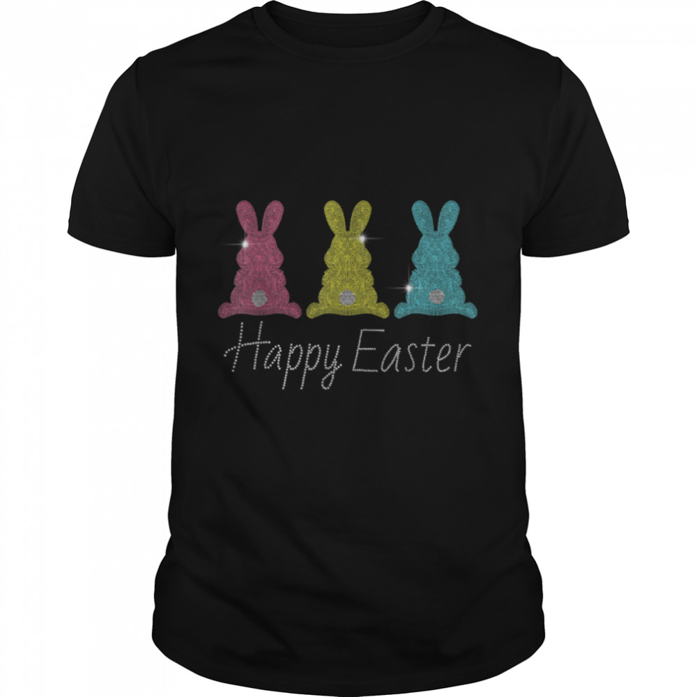 Happy Easter Bunny Rabbit Trio Women Girls Cute Easter Day T-Shirt B09W8NYKC6s