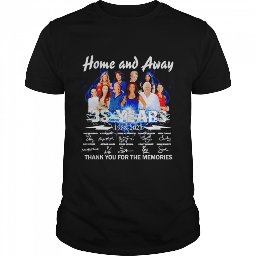 Home and Away 35 years 1988 2023 signatures thank you for the memories nice shirts