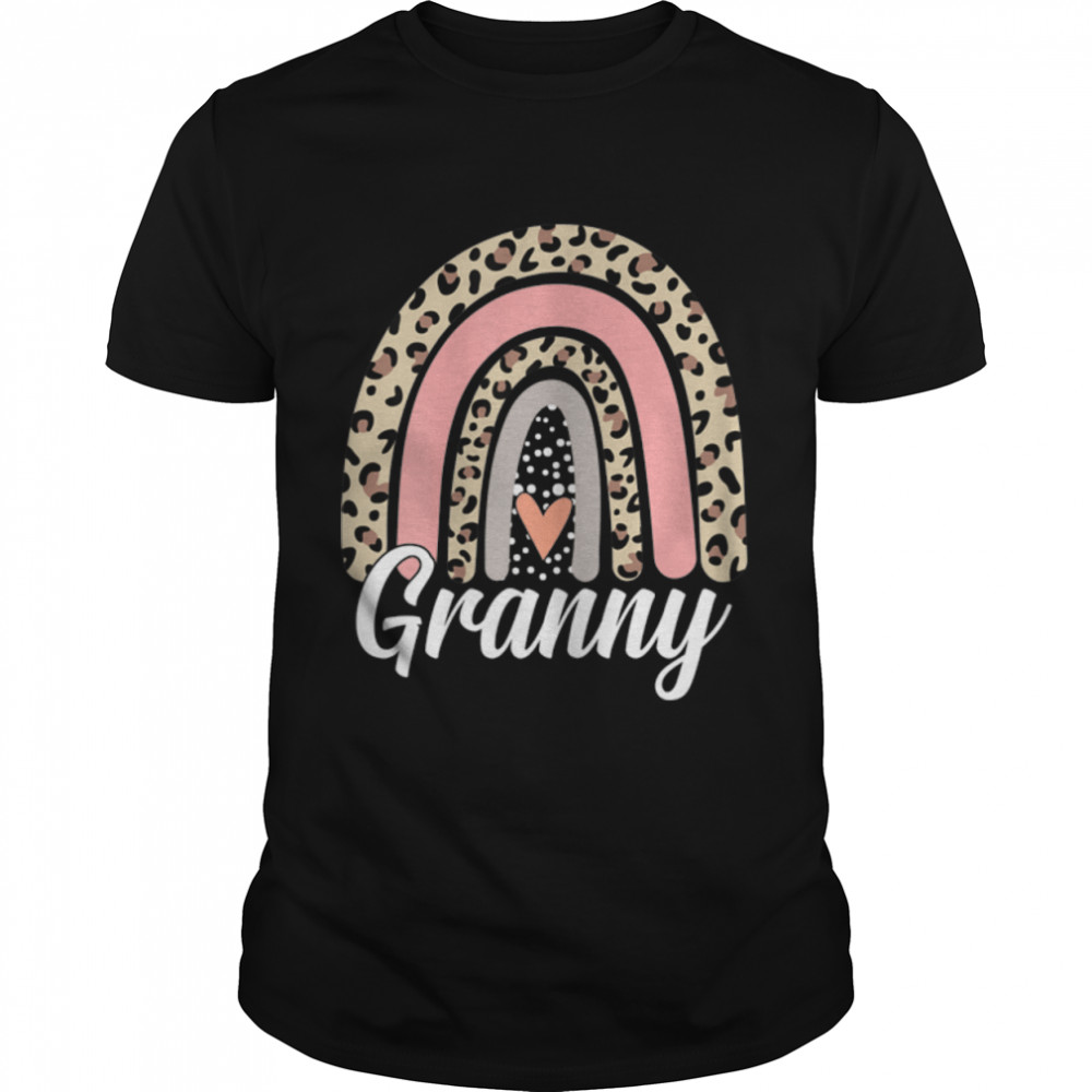 Womens Funny Mother's Day Leopard Rainbow Granny Boho Mommy Grandma T-Shirt B09W8ZMDKX