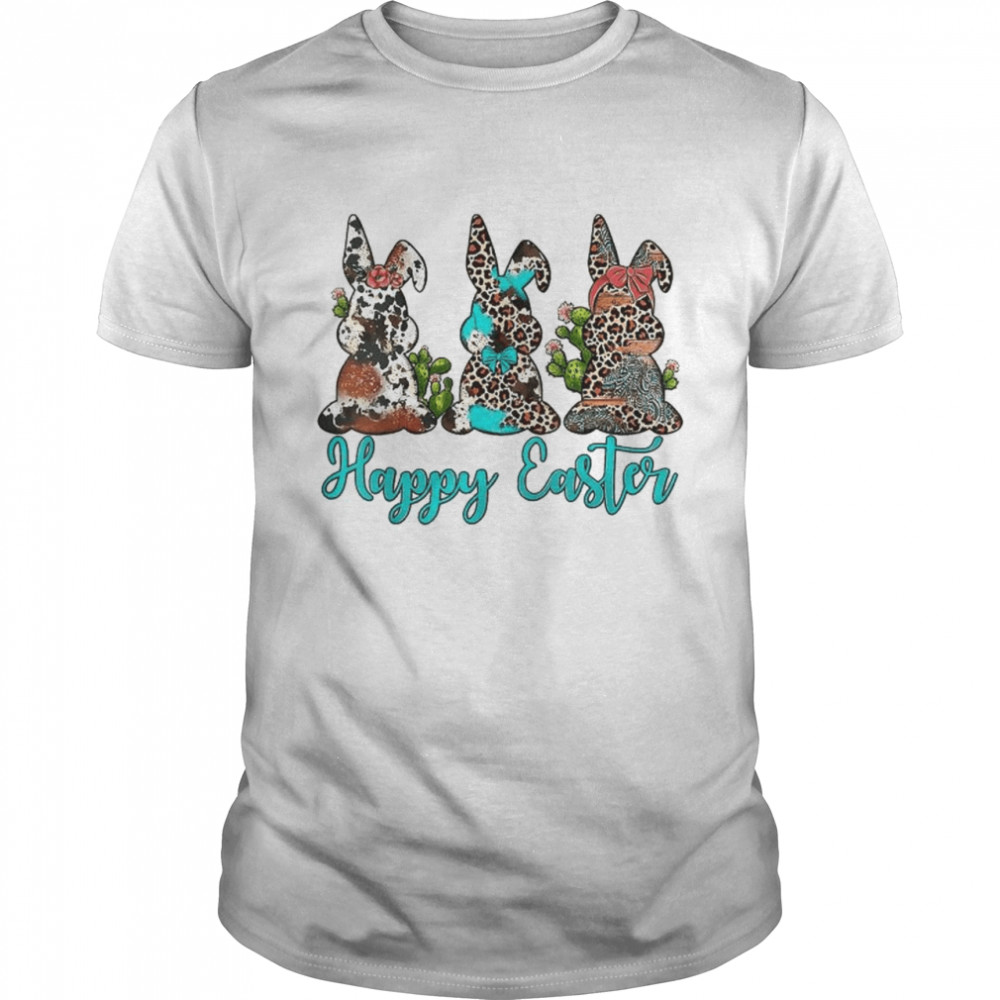 Easter Bunny With Glasses Western Leopard Cowhide Turquoise T-Shirts