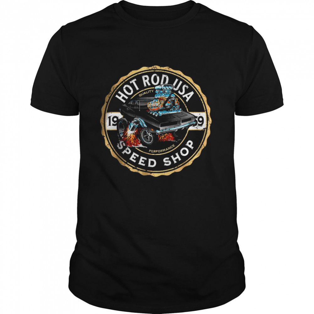 Hot Rod USA Classic Muscle Car Cartoon Distressed Design T-Shirt