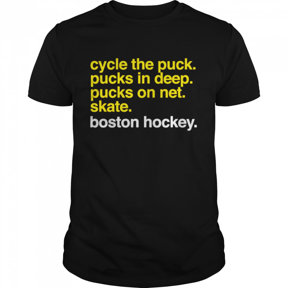 Cycle the puck pucks in deep pucks on net skate boston hockey shirts