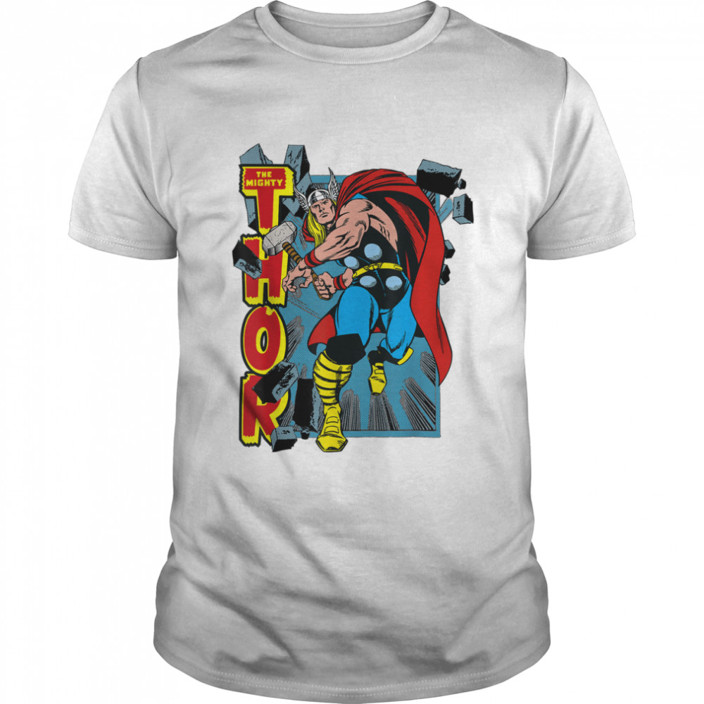 Marvel Classic The Mighty Thor Break Through Poster Style T-Shirts