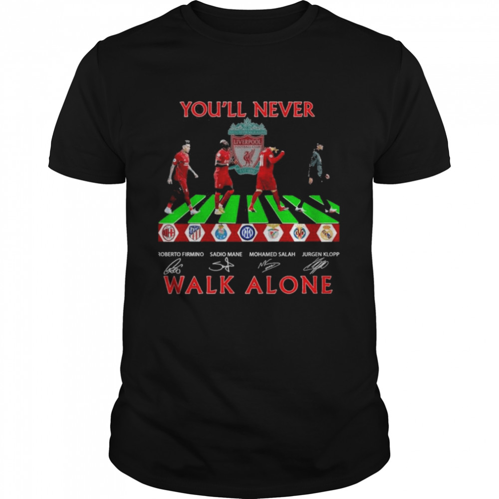 Yous’ll Never Walk Alone Liverpool Roberto Firmino Sadio Mane Mohamed Salah Jurgen klopp Abbey Road shirts
