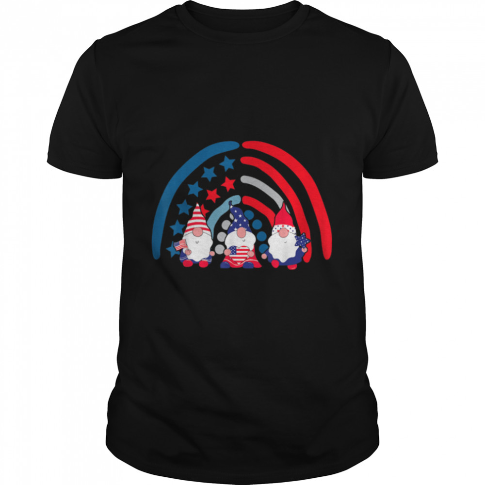 Cute Gnomies American USA Flag Rainbow Patriotic 4th of July T-Shirt B0B1PRQTJFs