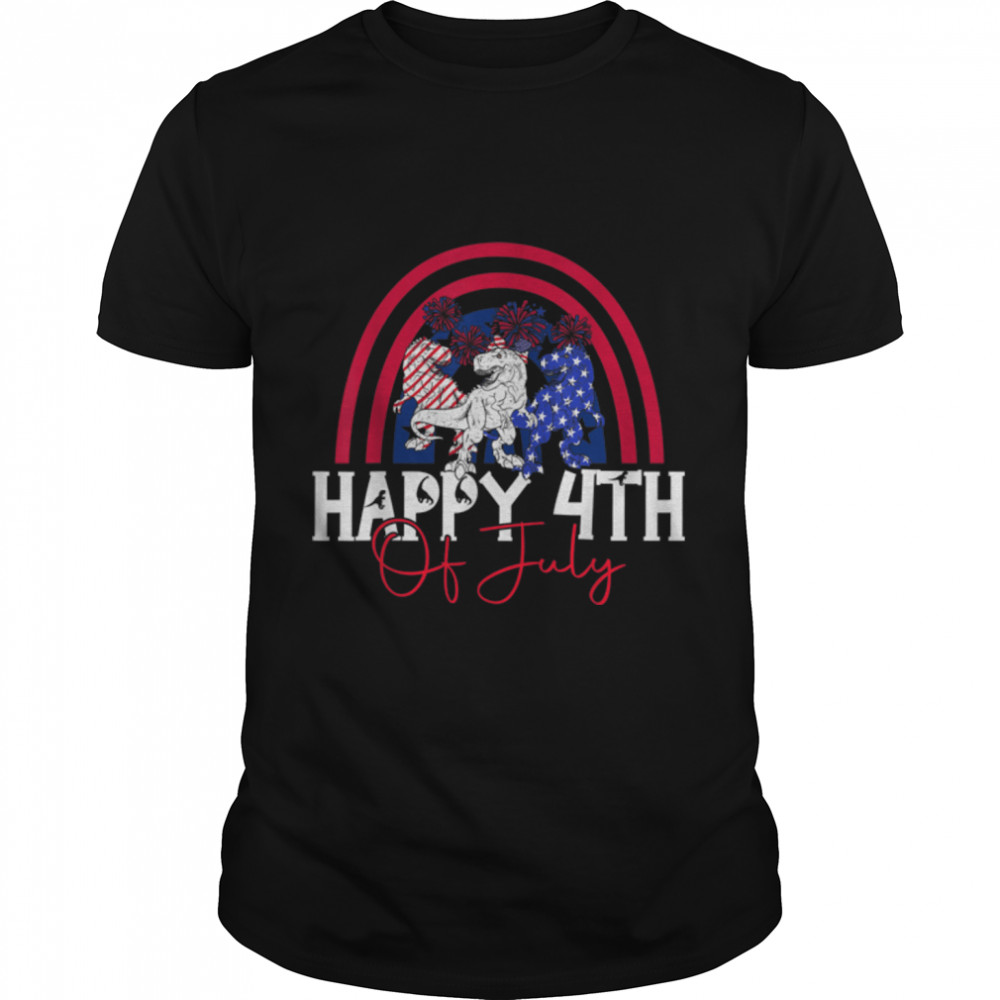 Happy 4th Of July Dinosaur T Rex Lover Rainbow American Flag T-Shirt B0B1PRNN5S