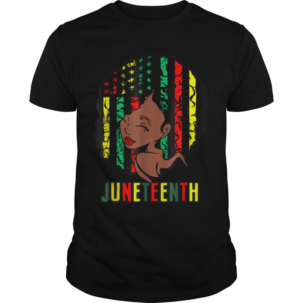 Juneteenth 1865 Womens's American Flag Melanin Black Pride T-Shirt B0B2DM9BDVs