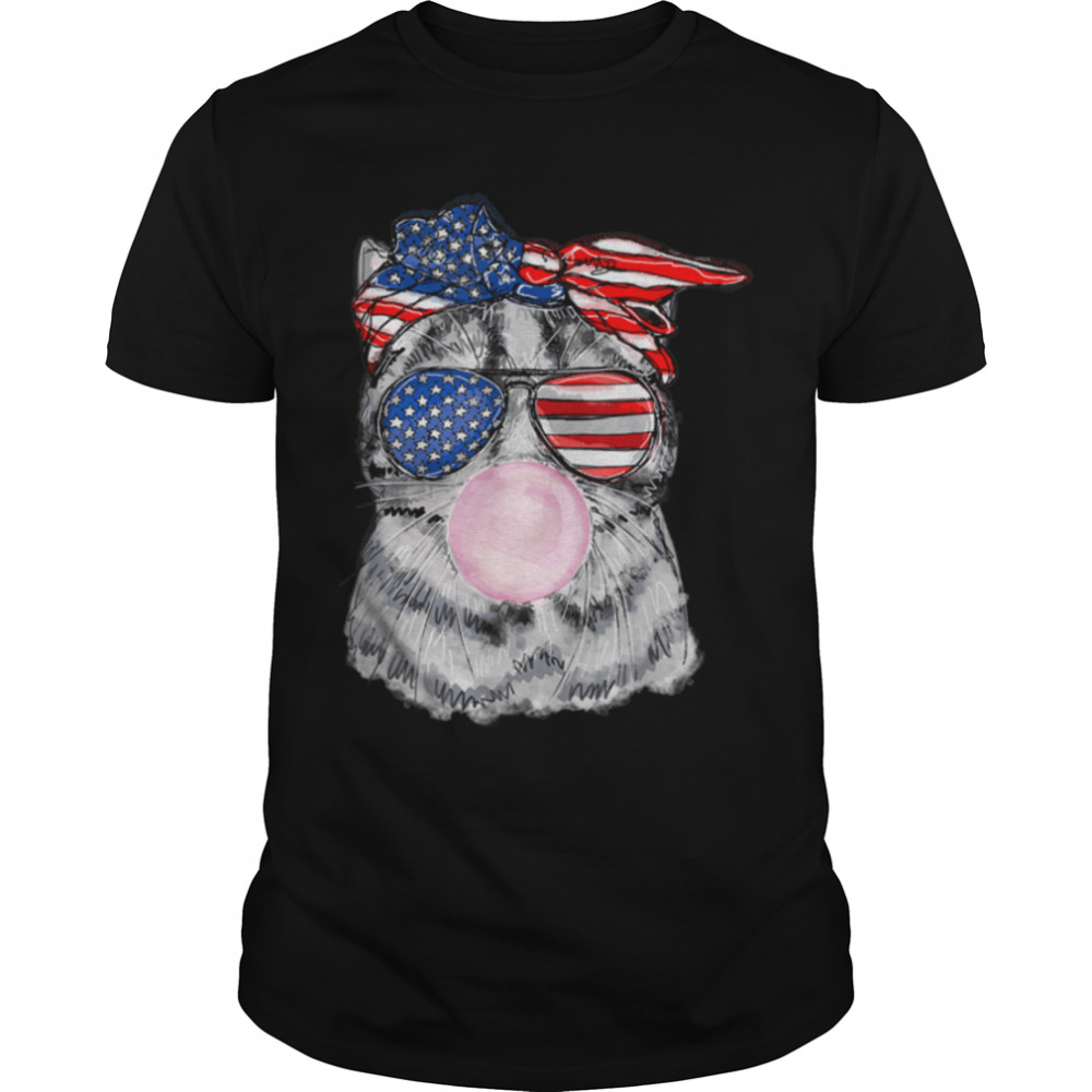 Patriotic Cat American Flag Sunglasses Cat Lover 4th Of July T-Shirt B0B2D9Y2SJs