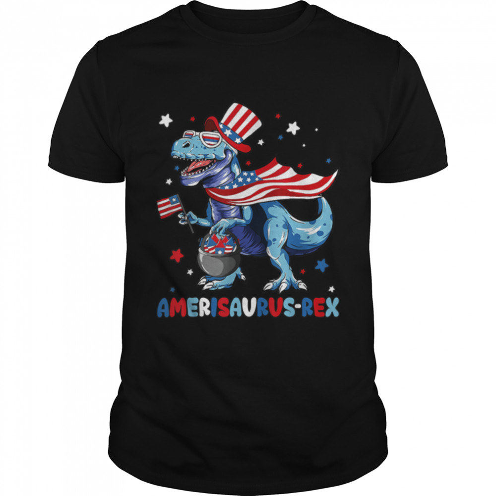 4th of July Americansaurusrex Dinosaur T Rex American Flag T-Shirt B0B2JSSPQ3