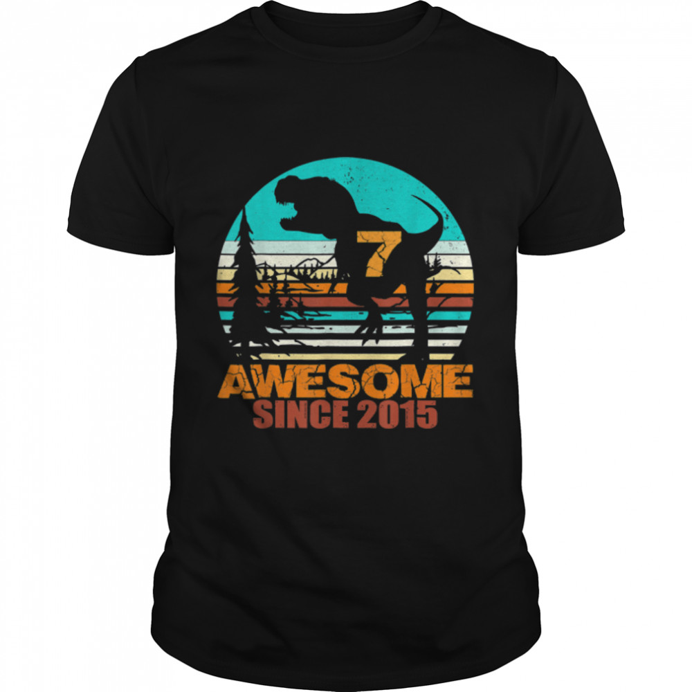 7th Birthday Dinosaur 7 Year Old Boys Awesome Since 2015 T-Shirt B0B2JWX59B