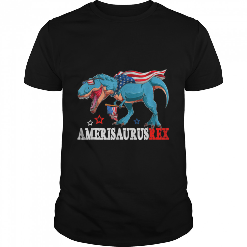 Dinosaur 4th of July Kids Boys Men Amerisaurus T Rex Funny T-Shirt B0B2JX4V95