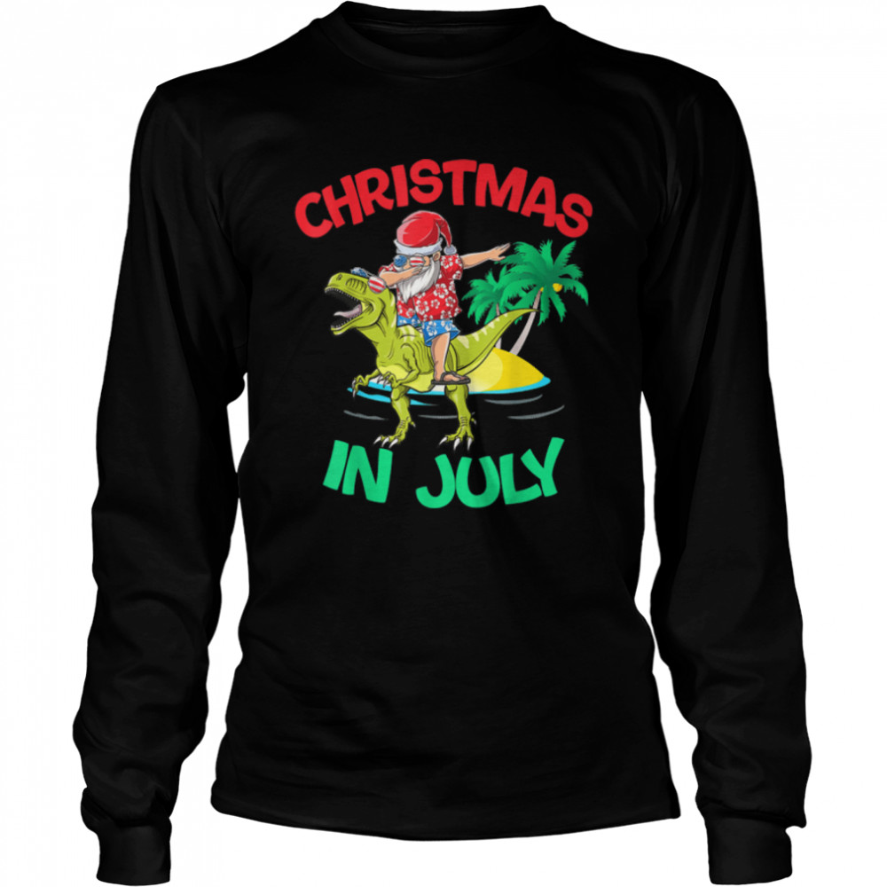 Kids Christmas In July Santa Dinosaurs T-Rex Summer Hawaiian T- B0B2JMNPGM Long Sleeved T-shirt