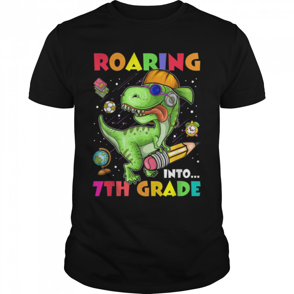 Roaring Into 7th Grade Dinosaur Kids Back To School Boys T-Shirt B0B2JX5ZWW