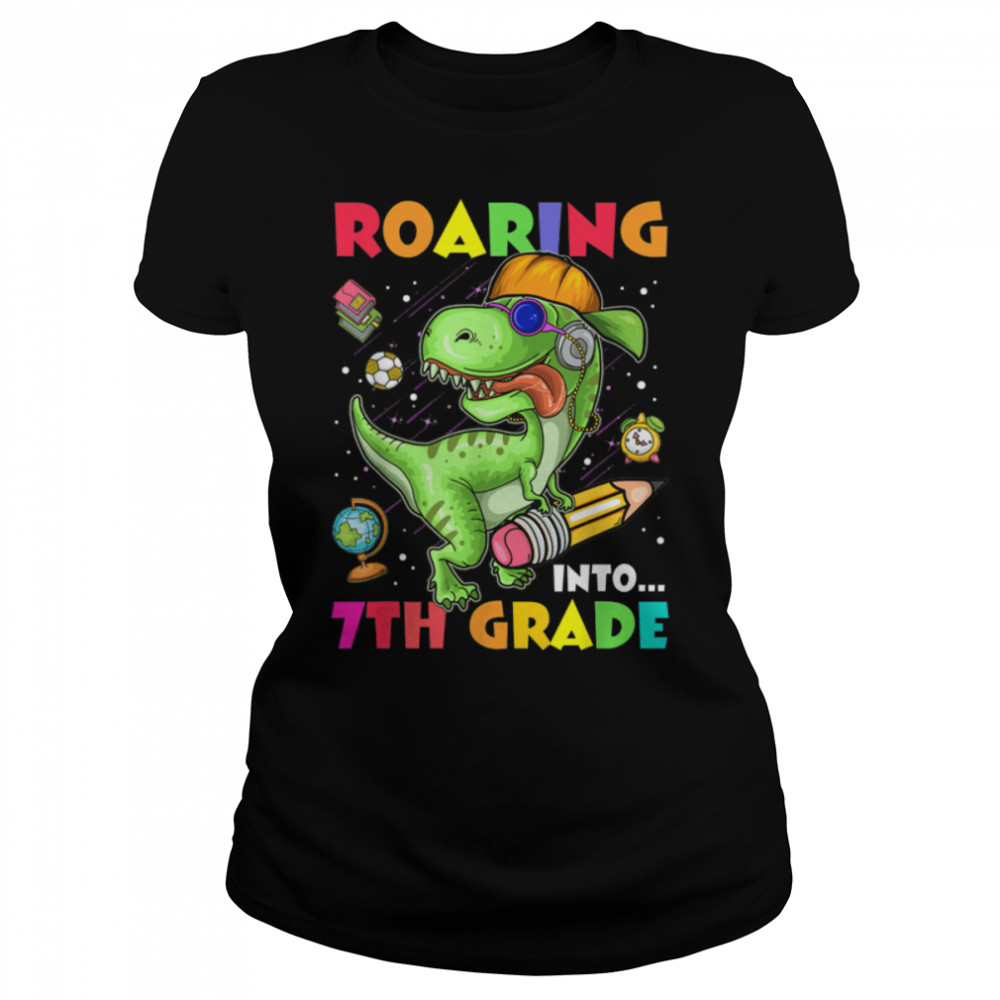 Roaring Into 7th Grade Dinosaur Kids Back To School Boys T- B0B2JX5ZWW Classic Women's T-shirt